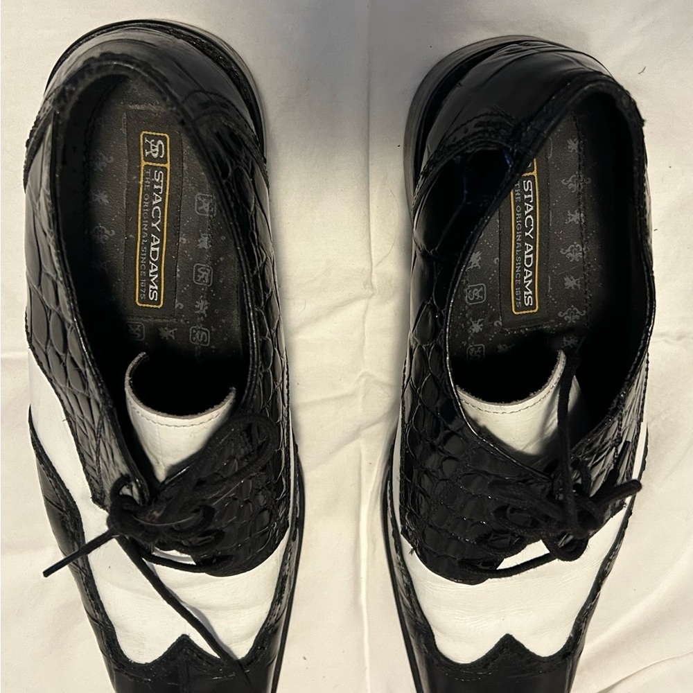 Like New Stacy Adams Black and White Croc-Embossed Oxfords Men’s Sz 13 Vintage - Picture 5 of 11